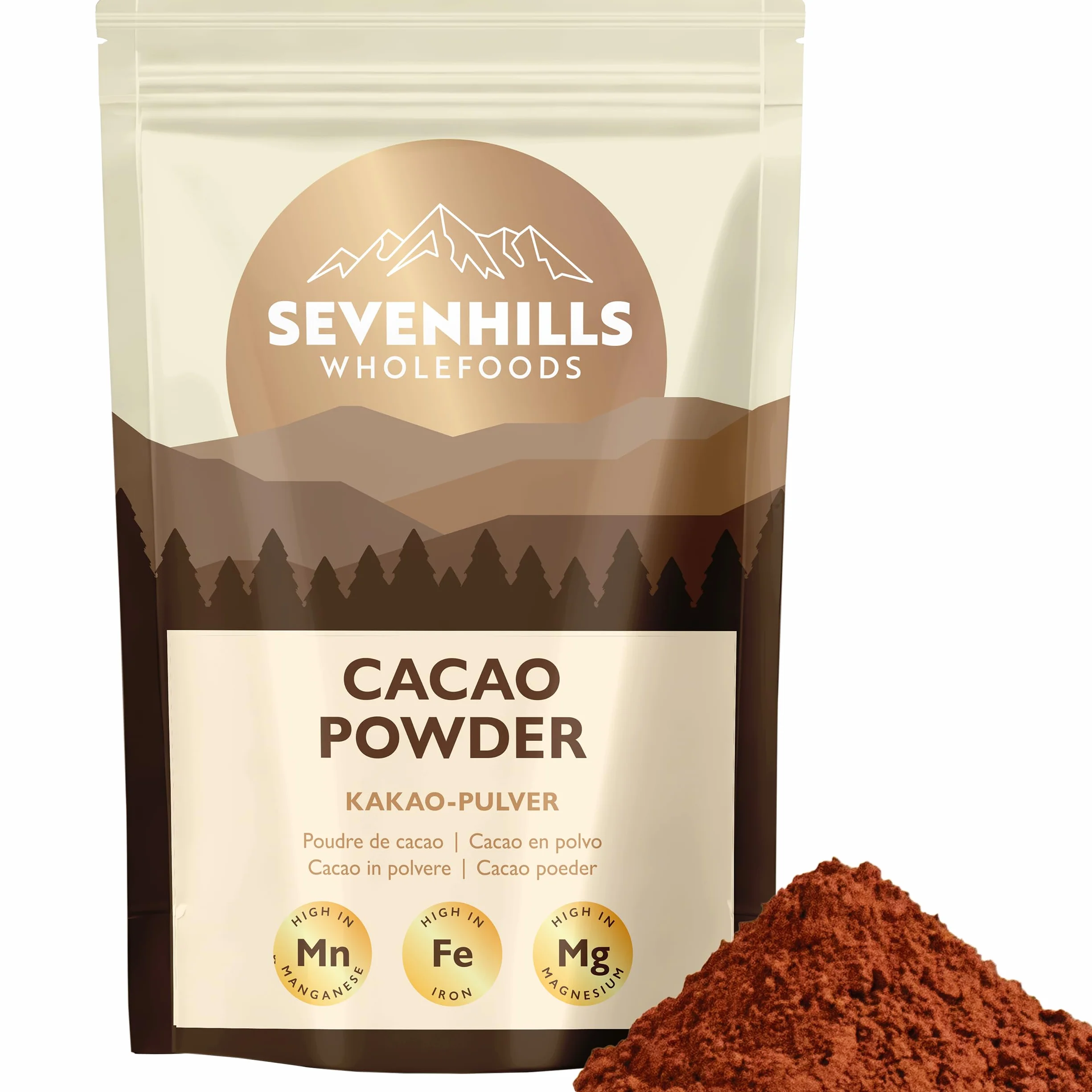 Sevenhills Wholefoods Poudre de Cacao 400g - Non Alcalinisée - Riche en Fer et Magnésium - Qualité supérieure, pure, non sucrée, idéale pour la pâtisserie, les smoothies et le chocolat chaud