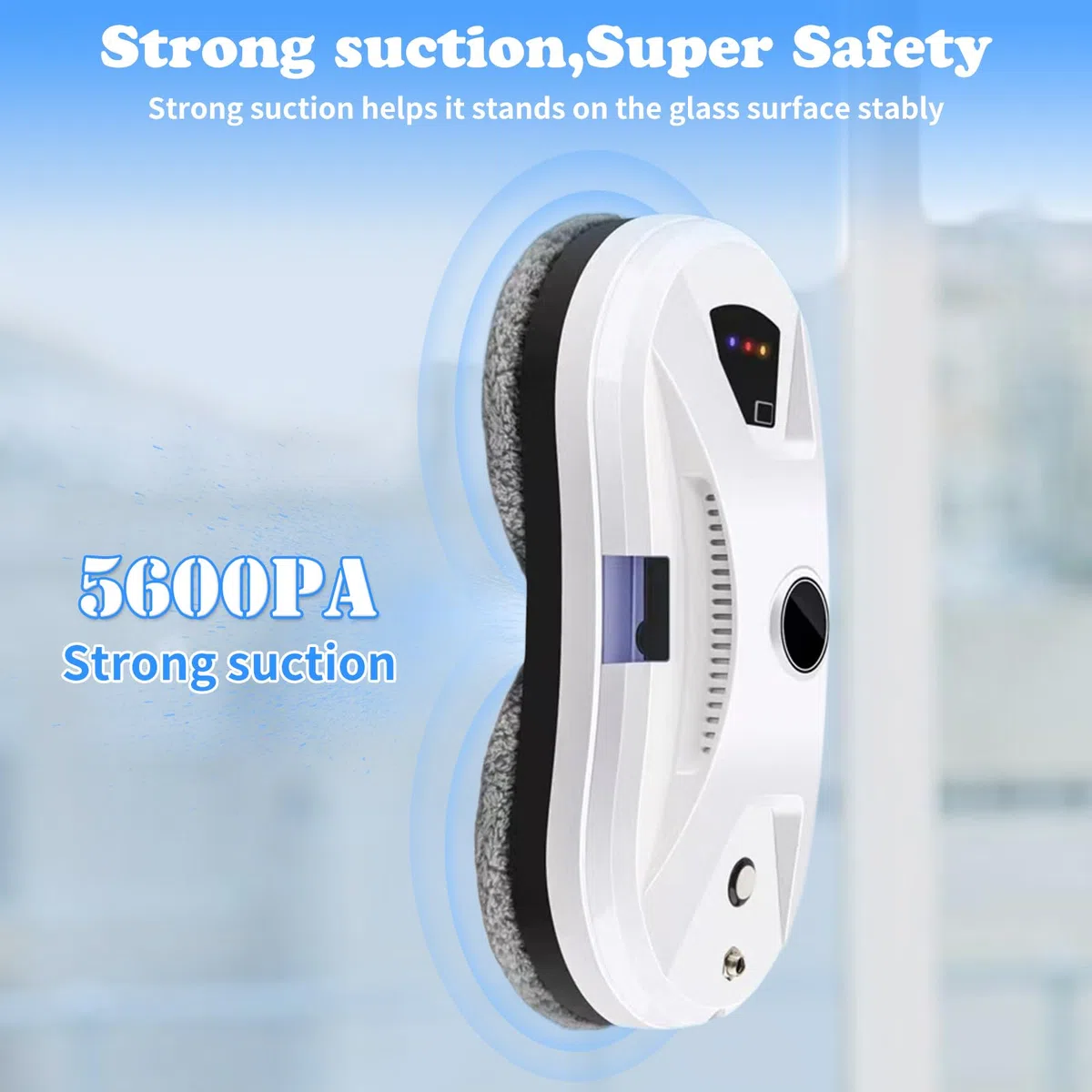 Robot nettoyeur de vitres 5600Pa Aspirateur électrique avec pulvérisation d'eau, système de sécurité, télécommande, détection des bords, nettoyeur de vitres pour toutes les surfaces lisses, avec 10