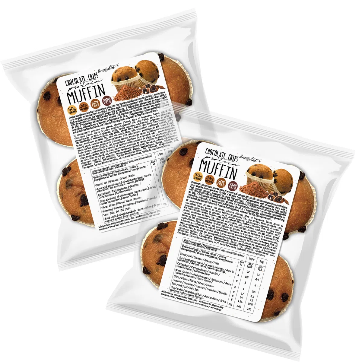 8 MUFFINS protéinés avec pépites de CHOCOLAT de 50g | 24% de protéines, sans sucre | Phase 1