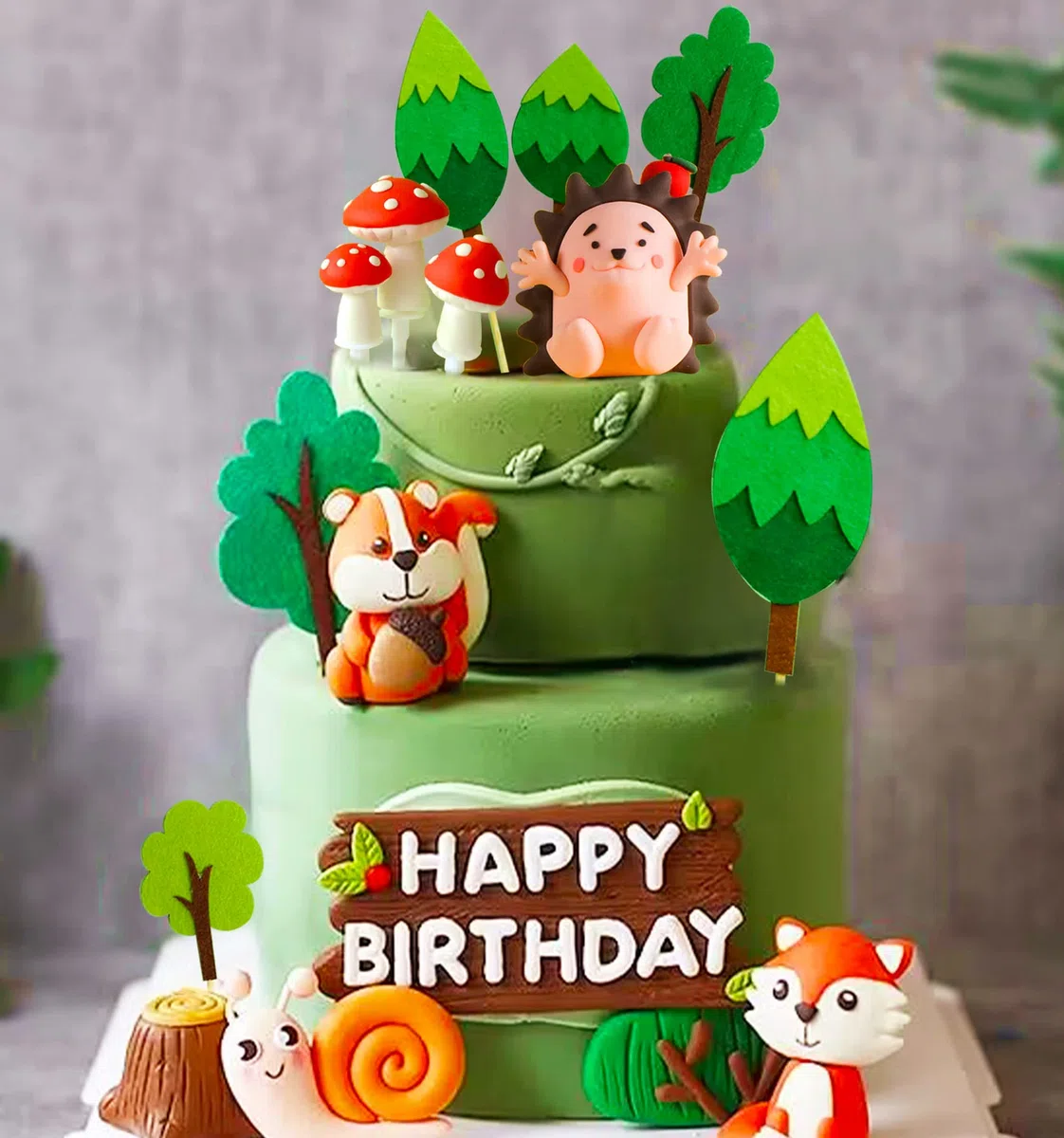 JeVenis Gâteau D'anniversaire Des Animaux De La Forêt - Écureuil, Hérisson, Escargot