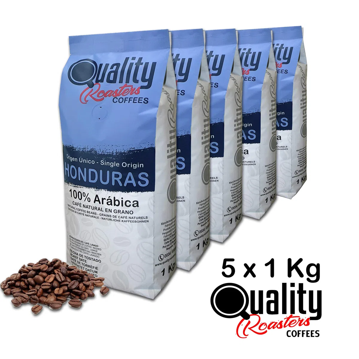 Quality Roasters Coffees. Grains de café naturels. 100% Arabica. Origine unique Honduras. Rôti à la main. Rôti Moyen. (5 Kg)