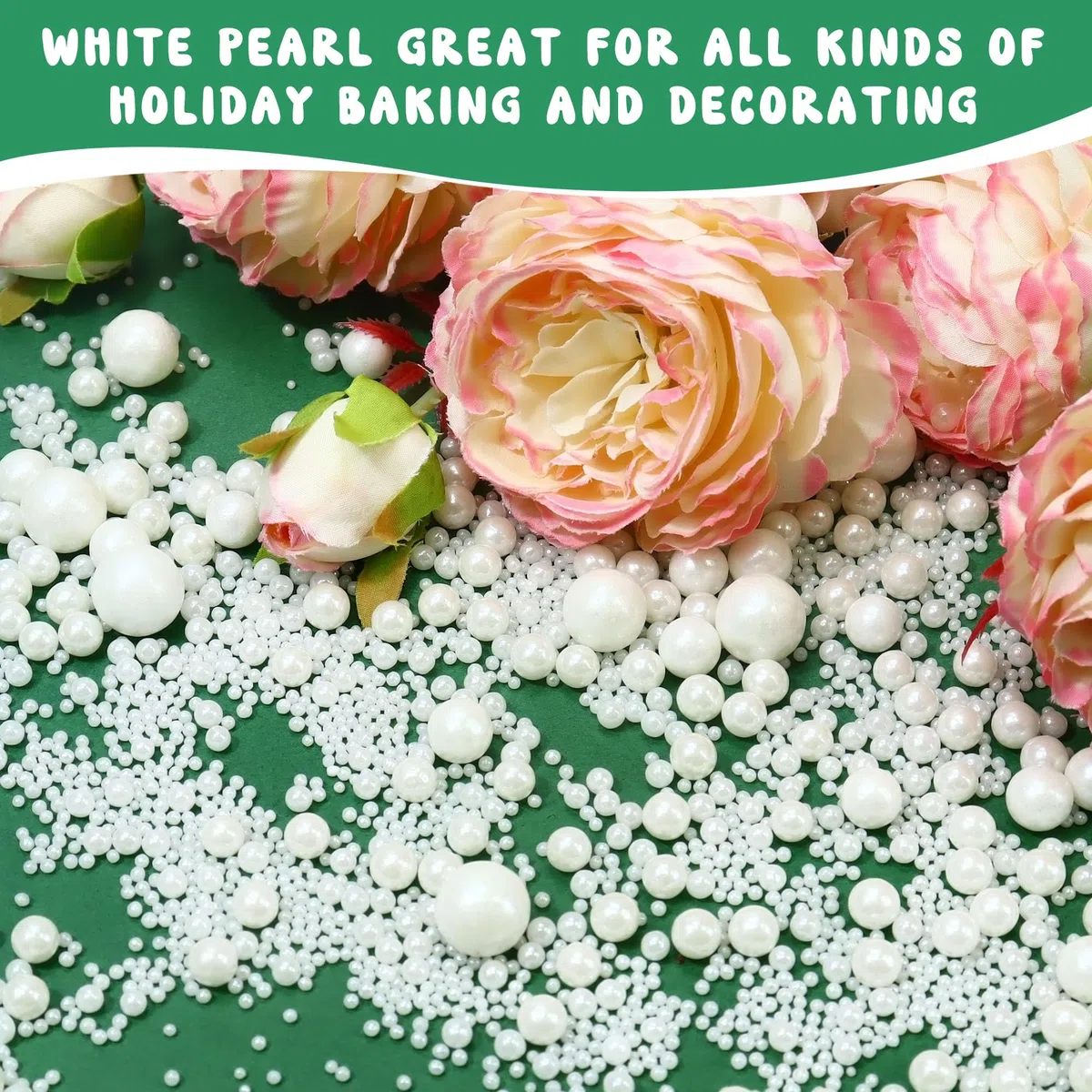 Perles comestibles de 260g en sucre blanc Streusel pour desserts perlé Décoration de gâteaux Décorations pour biscuits Cupcakes sucrés pour mariages et décoration de gâteaux au quotidien