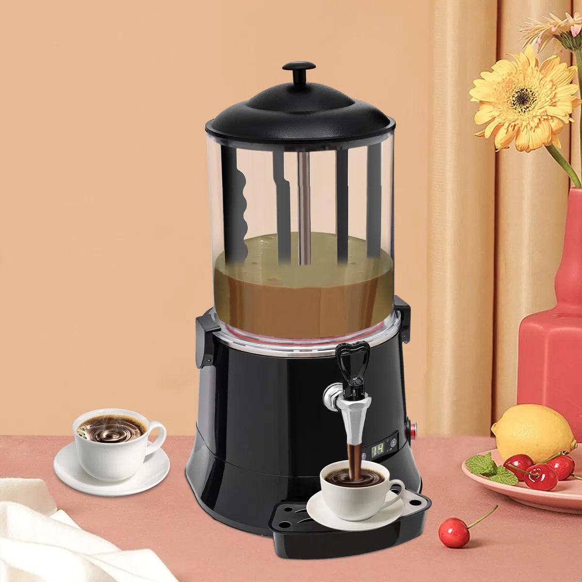 Distributeur de Chocolat Chaud Professionnel, Distributeur de Boissons Chaudes pour Chauffer Le Chocolat, Le café, Le Lait et Le thé (Noir 10 L)