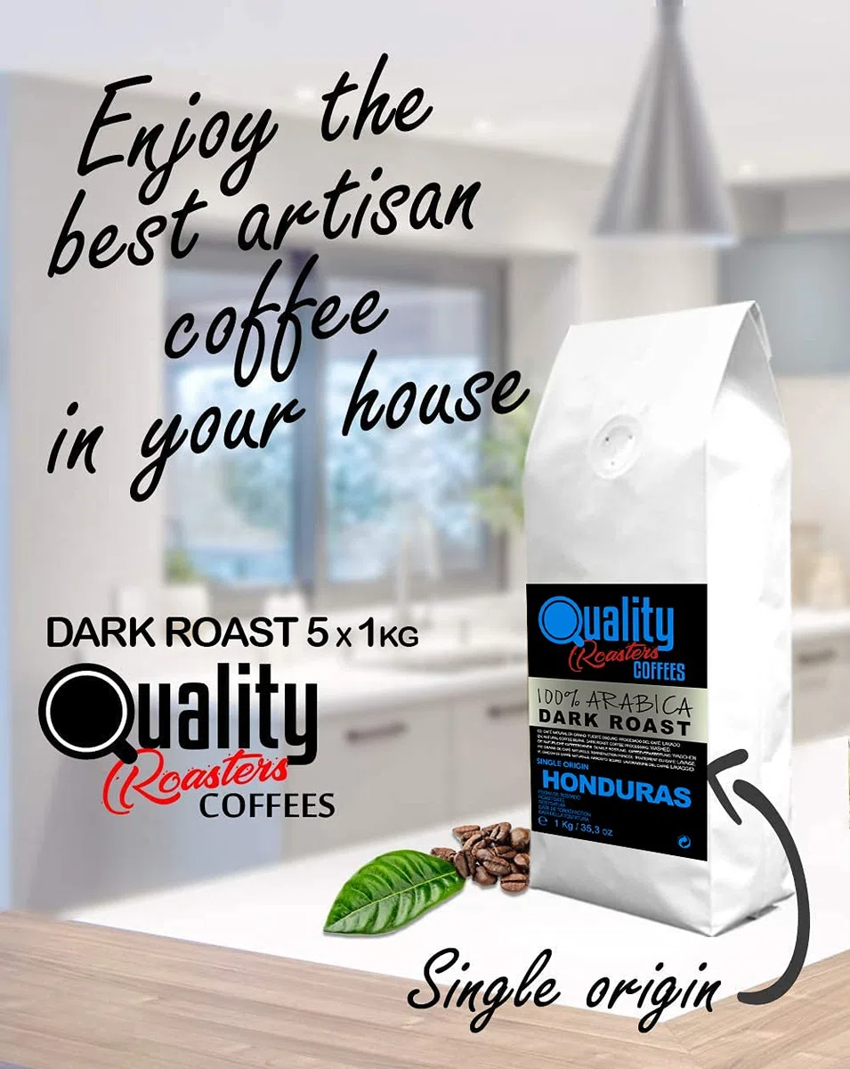 Quality Roasters Coffees. Grains de café naturels. Rôti Noir. 100% Arabica. Origine unique Honduras. Rôti à la main. Dark Roast. (5 Kg)