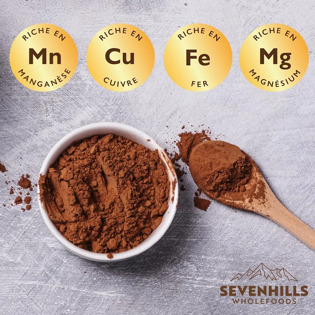 Sevenhills Wholefoods Poudre de Cacao 400g - Non Alcalinisée - Riche en Fer et Magnésium - Qualité supérieure, pure, non sucrée, idéale pour la pâtisserie, les smoothies et le chocolat chaud
