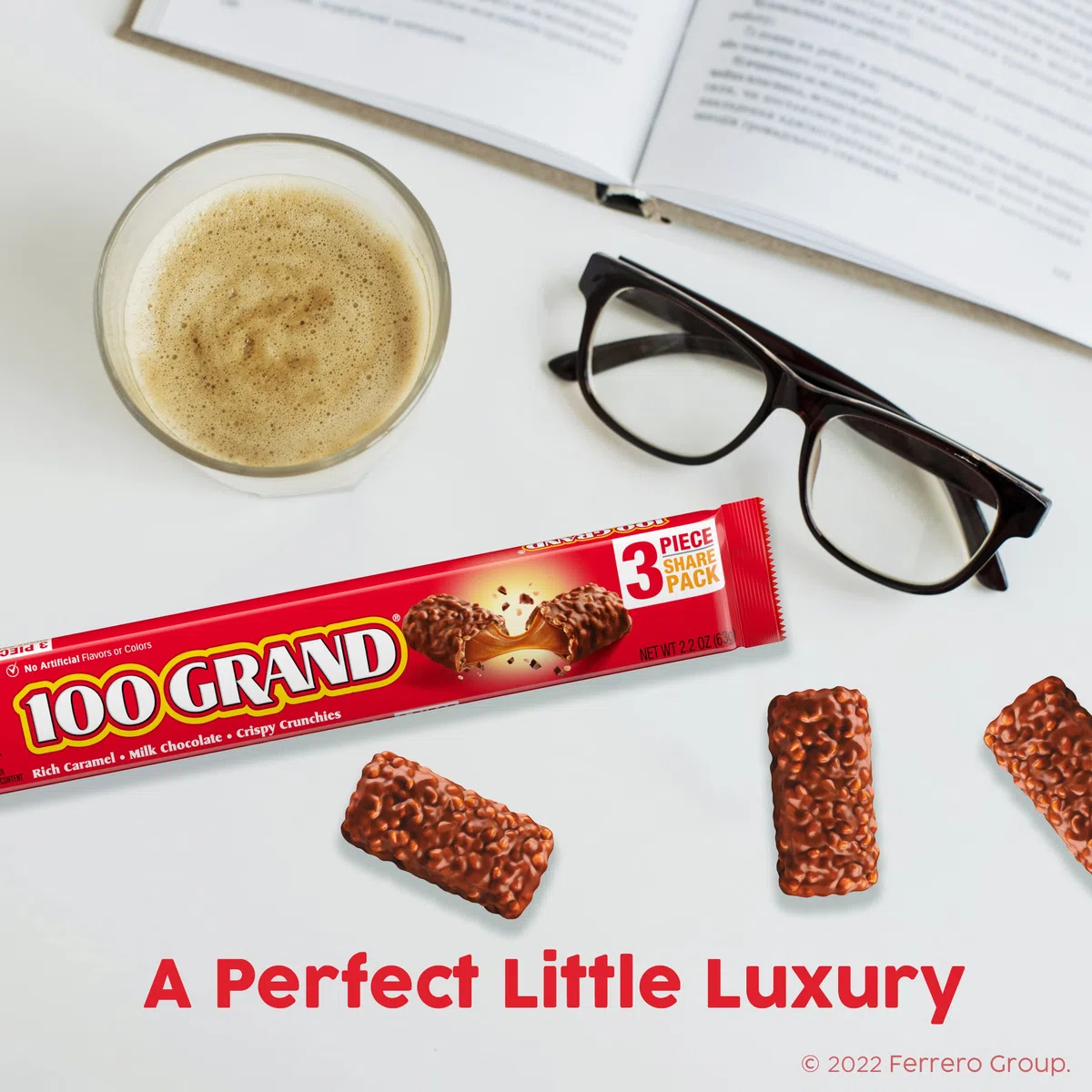 100 Grand Lot de 24 barres de chocolat au lait croustillantes avec caramel emballées individuellement, 62,4 g