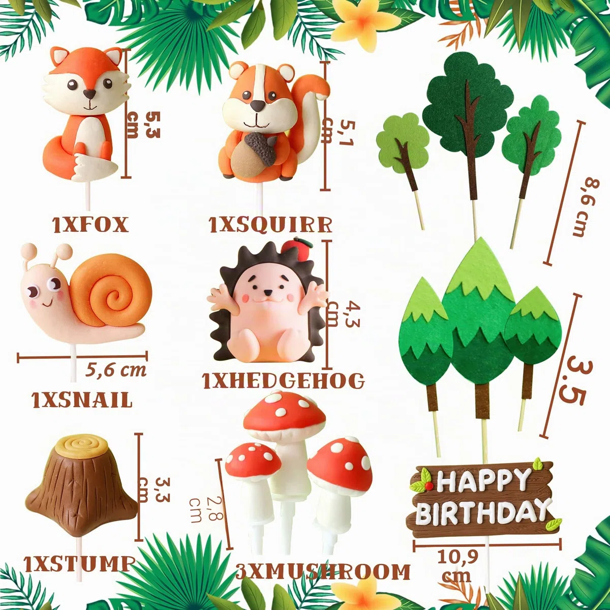 JeVenis Gâteau D'anniversaire Des Animaux De La Forêt - Écureuil, Hérisson, Escargot