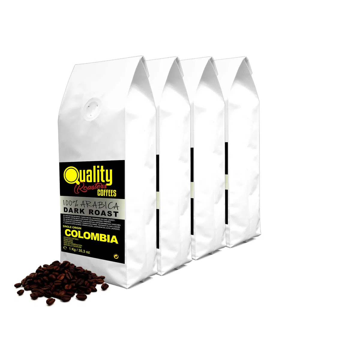 Quality Roasters Coffees. Grains de café naturels. Rôti Noir. 100% Arabica. Origine unique Colombie. Rôti à la main. Torréfaction Foncée. (4000.00, Grammes)