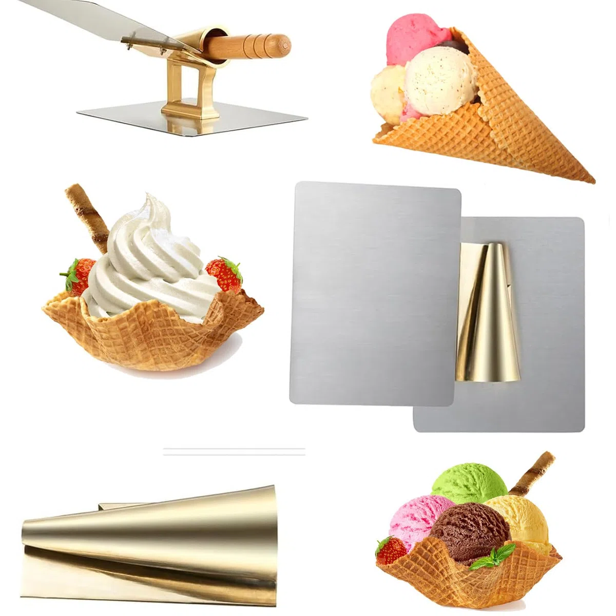 Moule à cornet de crème glacée, moules en bois pour la pâtisserie, outil de cuisine pour cônes de gaufres faits maison, idéal pour la fabrication de crème glacée et de dessert, 5 cm