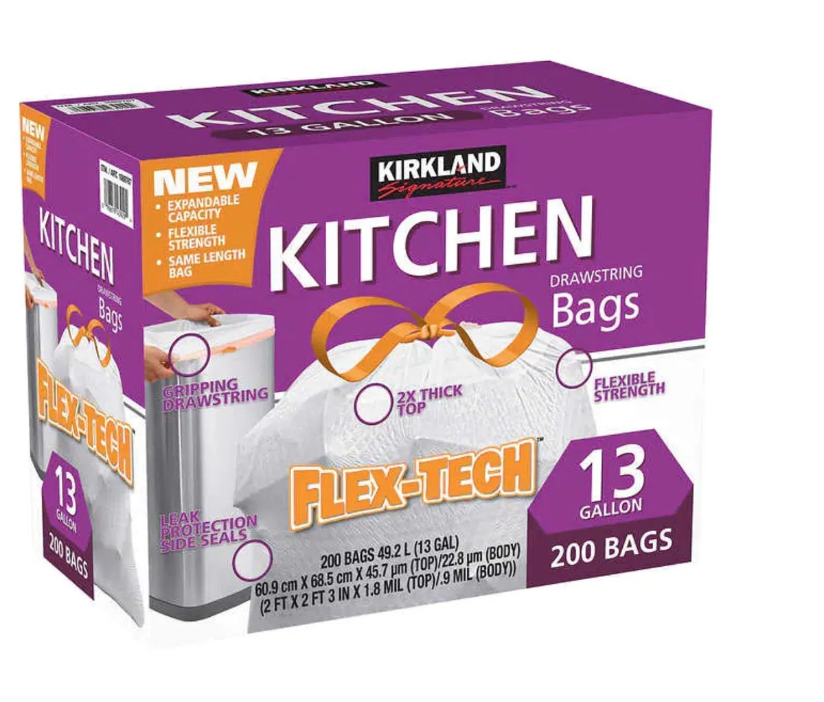 KIRKLAND SIGNATURE Flex-Tech Lot de 200 sacs poubelle de cuisine 50 l