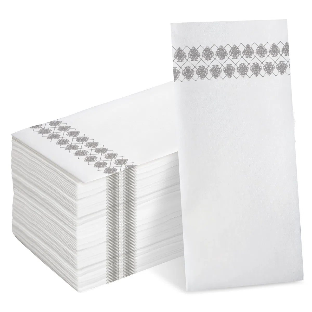 Lot de 200 serviettes de bain jetables, toucher lin, douces et absorbantes pour cuisine, salle de bain, fête, mariage (30,5 x 43,2 cm, argenté)