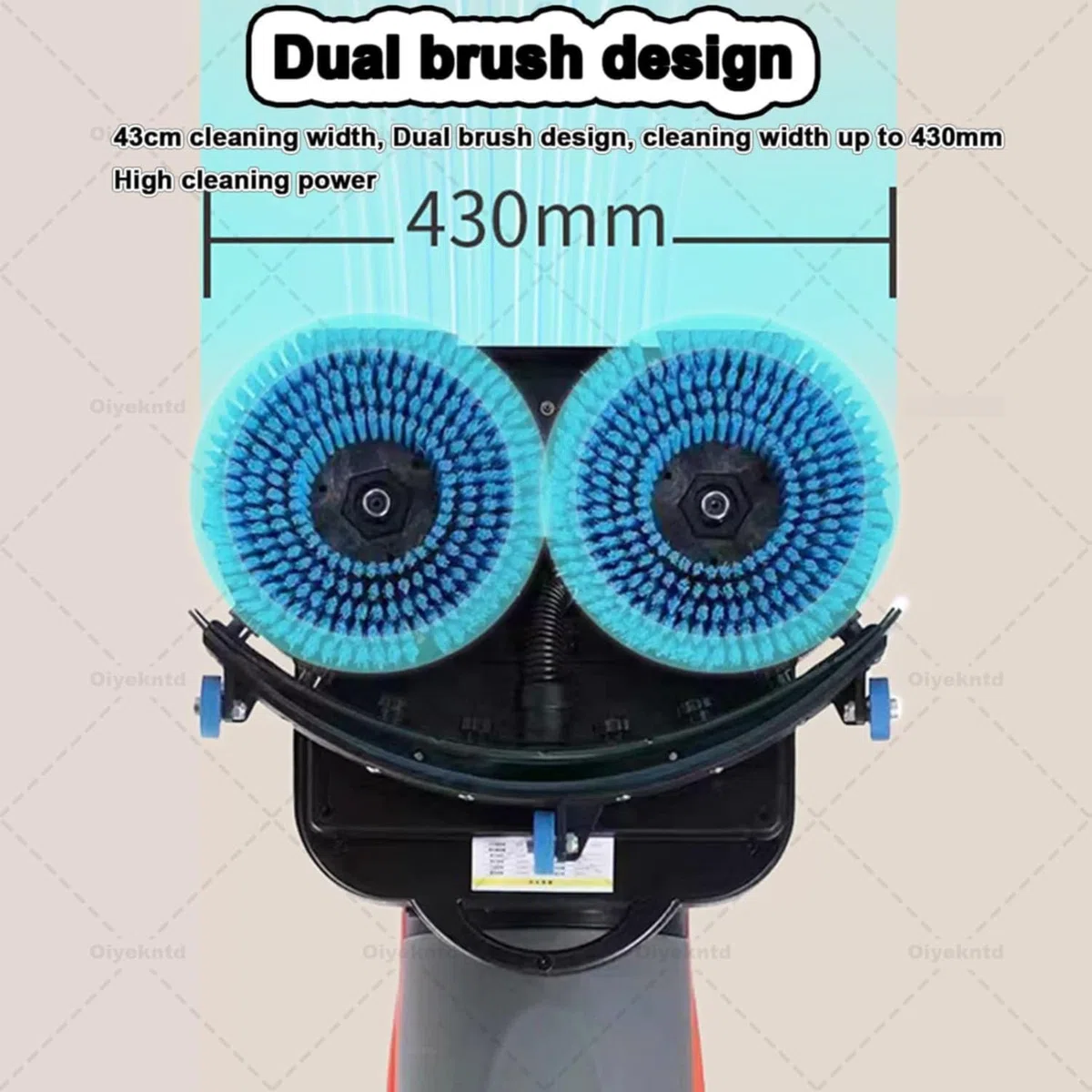 Autolaveuse-sécheuse commerciale autoportée, sans fil et portable, pour sols carrelés et scellés, avec 2 brosses réglables, rouge