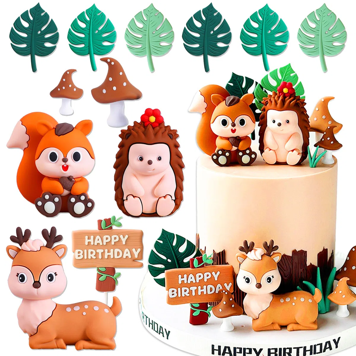JeVenis décoration de gâteau animal woodland décoration de gâteaux animaux de la forêt anniversaire des animaux de la forêt décoration de gâteau de renard gâteau aux écureuils gâteau au hérisson