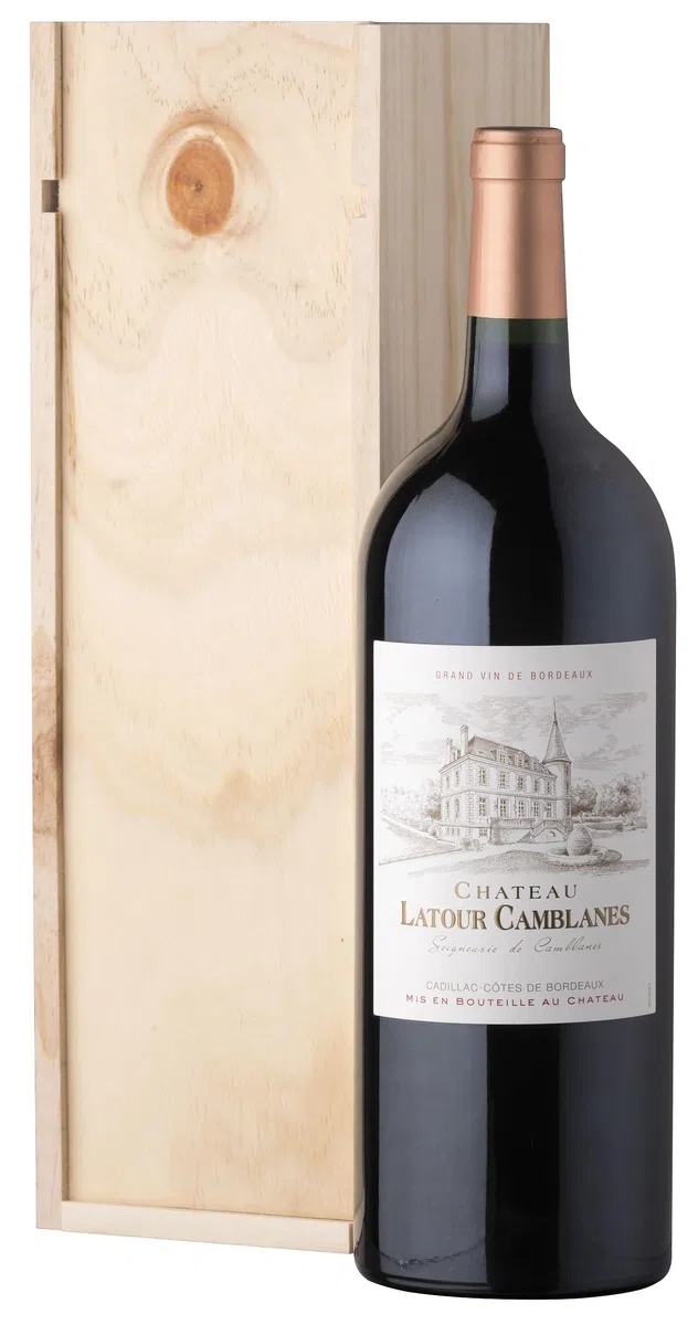 Coffret Cadeau Caisse Bois - MAGNUM Château Latour Camblanes Seigneurie de Camblanes - AOP Cadillac Côtes de Bordeaux - Vin Rouge - 1,5 L (Lot de 6)
