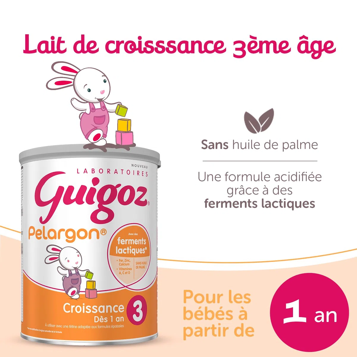 GUIGOZ PERLARGON Lait de croissance en poudre 12/36 mois,780 g