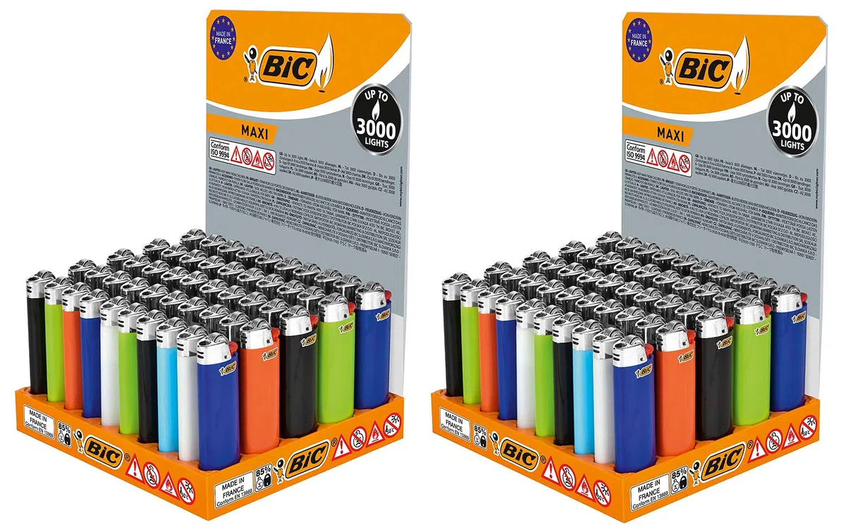 Lot de 100 briquets maxi roue à friction neutres avec pierre d'allumage (BIC Maxi J26) – 2 x 50 cubes