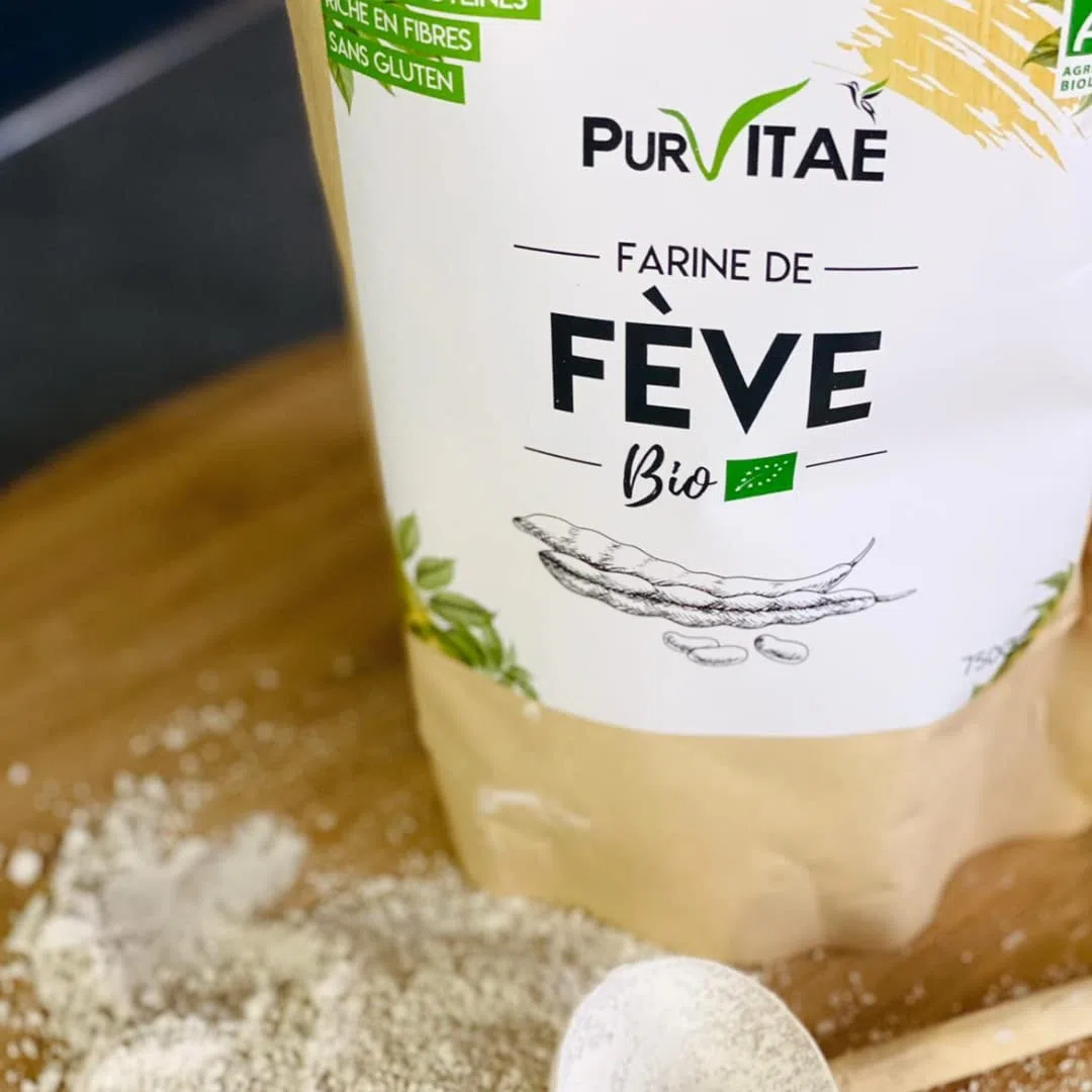 Farine de Fève Bio 600gr - 65% protéines ! La farine la plus protéinée du marché ! sans gluten et française - Idéale pizza, pain, wraps, cakes salés | Pur Vitaé