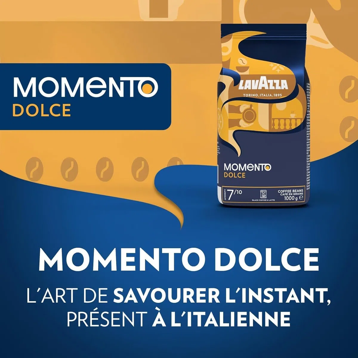 Lavazza - Lot de 6Kg de café en grain Momento Dolce - Idéal pour les Machines à Café Automatiques, avec Notes de Chocolat, Arabica et Robusta, Intensité 7/10, Torréfaction Moyenne