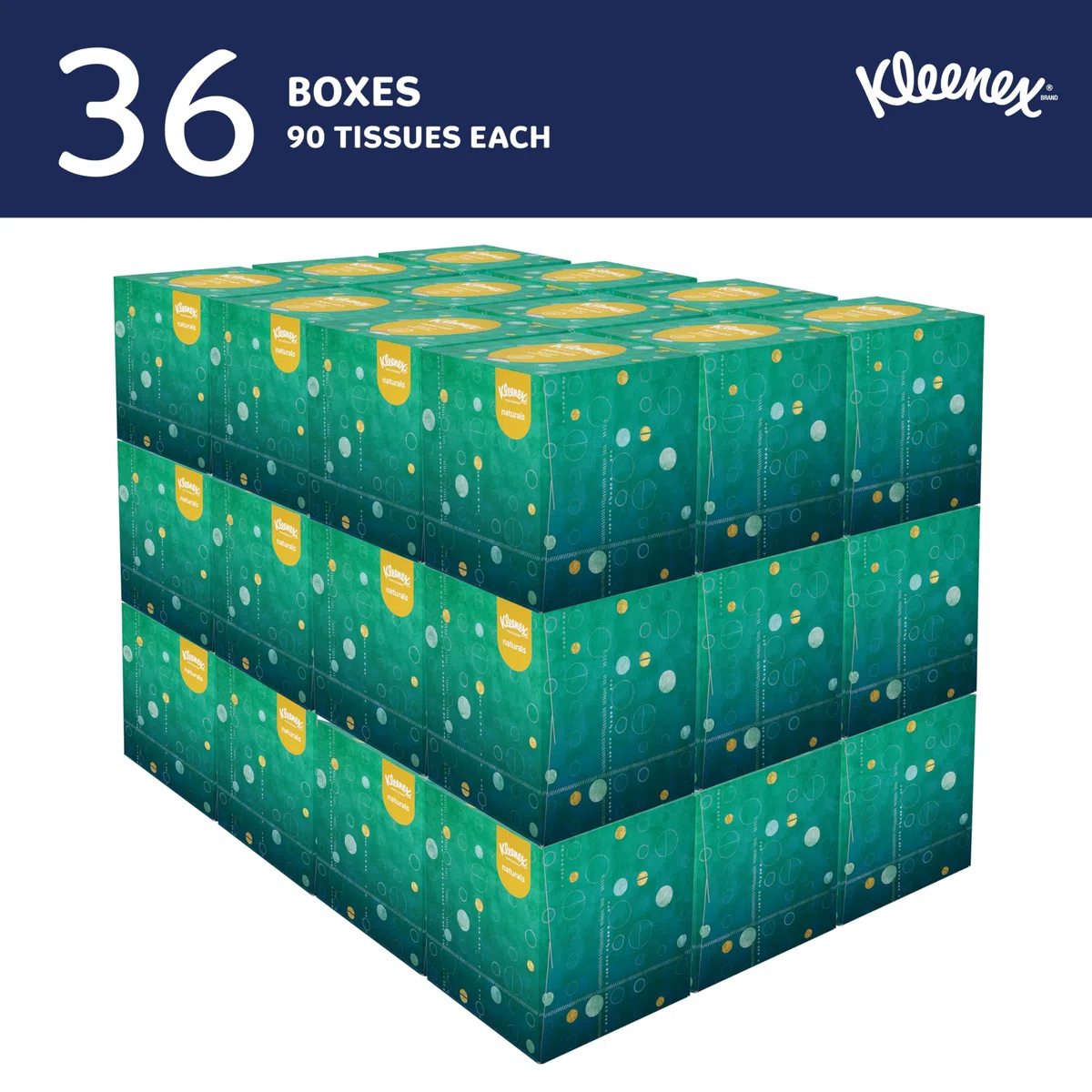Kleenex Professional Naturals 56027 Mouchoirs pour le visage avec emballage écologique sans plastique, 2 plis, blanc, format cube vertical, conçu pour les entreprises (90 mouchoirs/boîte, 36 boîtes, 3