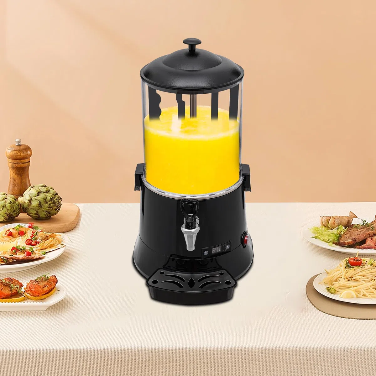 Distributeur de Chocolat Chaud Professionnel, Distributeur de Boissons Chaudes pour Chauffer Le Chocolat, Le café, Le Lait et Le thé (Noir 10 L)