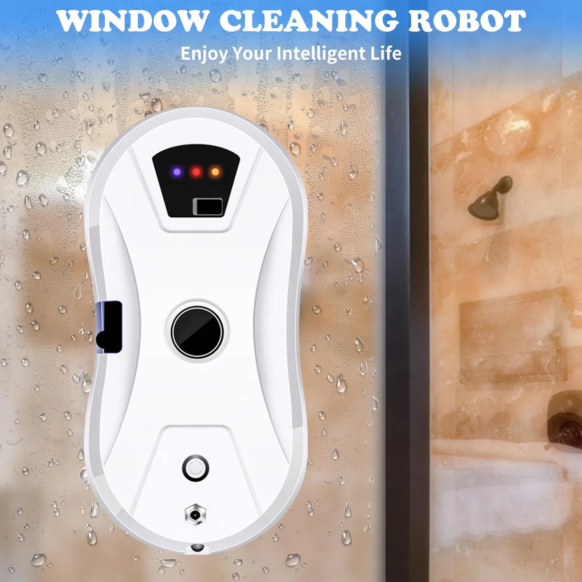 Robot nettoyeur de vitres 5600Pa Aspirateur électrique avec pulvérisation d'eau, système de sécurité, télécommande, détection des bords, nettoyeur de vitres pour toutes les surfaces lisses, avec 10