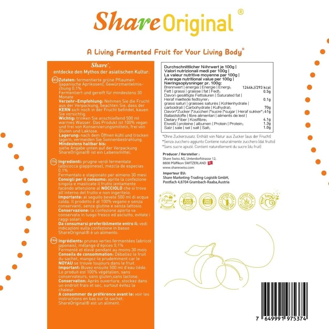 Share Prunes fermentées originales dans un sac écologique de 500 g (30 pièces) - Prune verte fermentée 500 g - Les prunes vertes/abricots japonais sont végétaliens, sans lactose