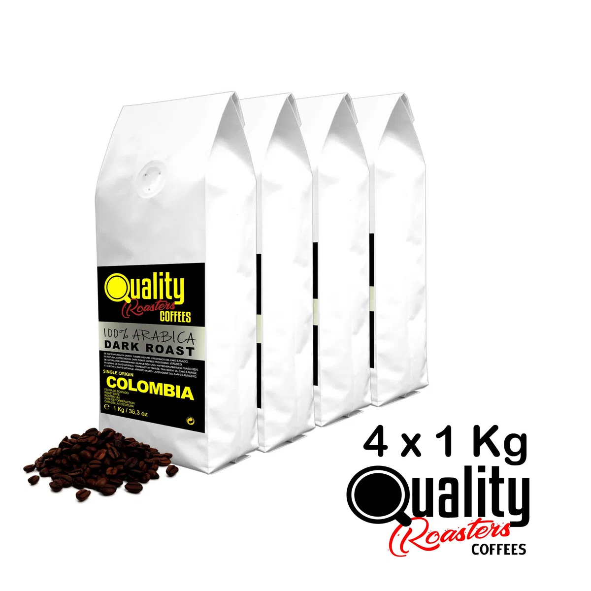 Quality Roasters Coffees. Grains de café naturels. Rôti Noir. 100% Arabica. Origine unique Colombie. Rôti à la main. Torréfaction Foncée. (4000.00, Grammes)