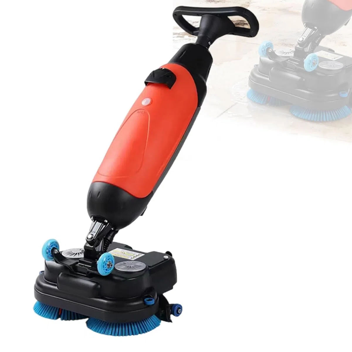 Autolaveuse-sécheuse commerciale autoportée, sans fil et portable, pour sols carrelés et scellés, avec 2 brosses réglables, rouge