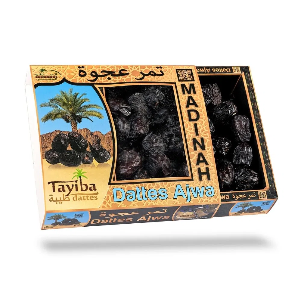 Dattes Gros calibre Ajwa d’Arabie Saoudite 900 Grammes Tamr - Tayiba Dattes goût unique des dattes Ajwa de la région de Médine
