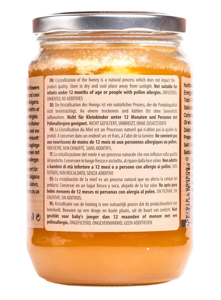 Raw Farm – Miel de fleurs sauvages cru bio 900 g – 100% naturel, non filtré, non chauffé, non pasteurisé, directement de la ruche