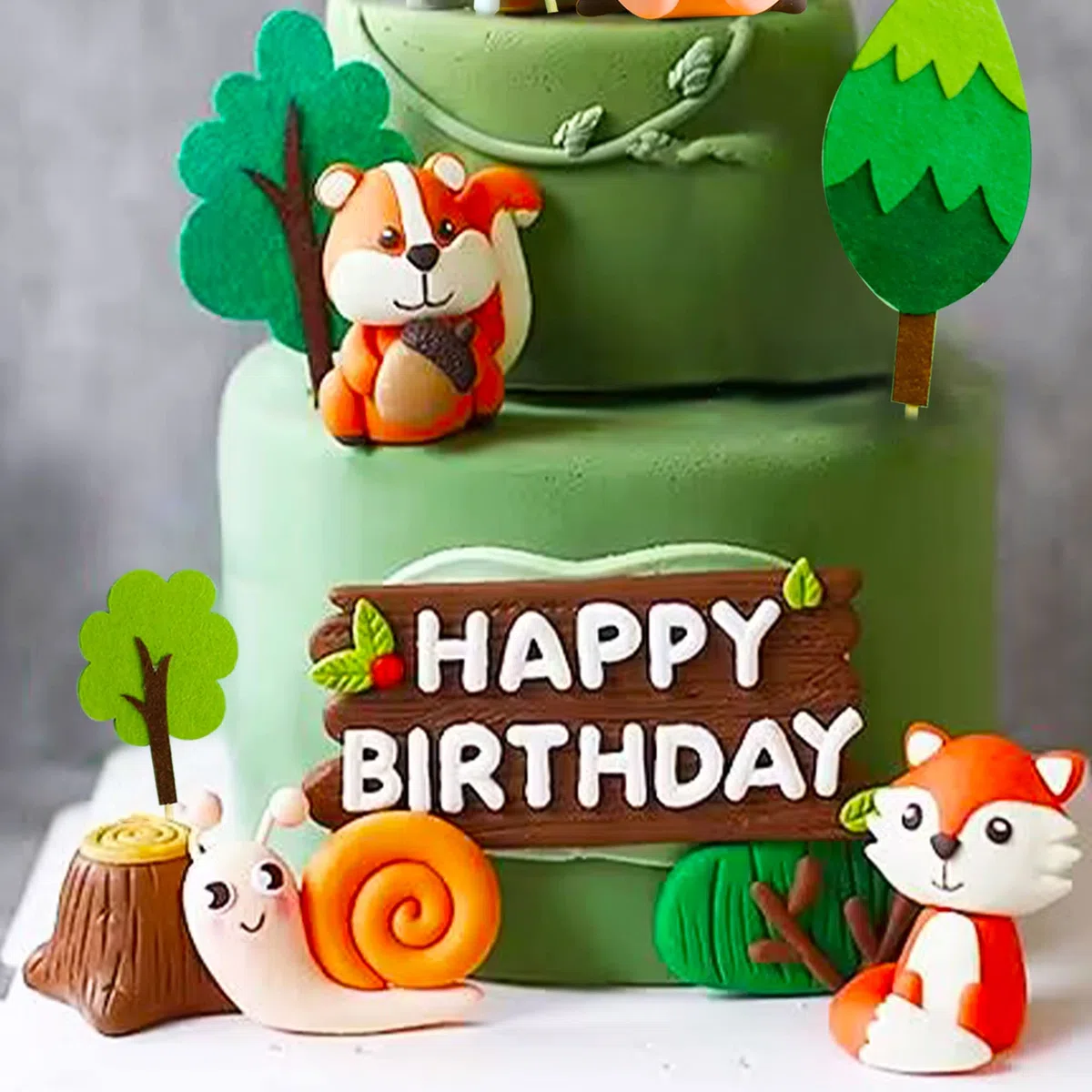 JeVenis Gâteau D'anniversaire Des Animaux De La Forêt - Écureuil, Hérisson, Escargot