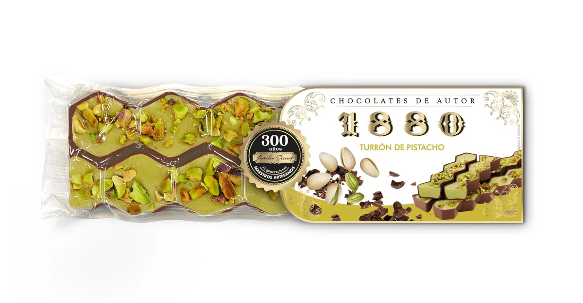 1880 - Turrón Chocolat Signature Pistache 200g, Texture Onctueuse, Qualité Suprême, Ingrédients Nobles, Saveur Authentique, Le Turrón Le Plus Cher du Monde