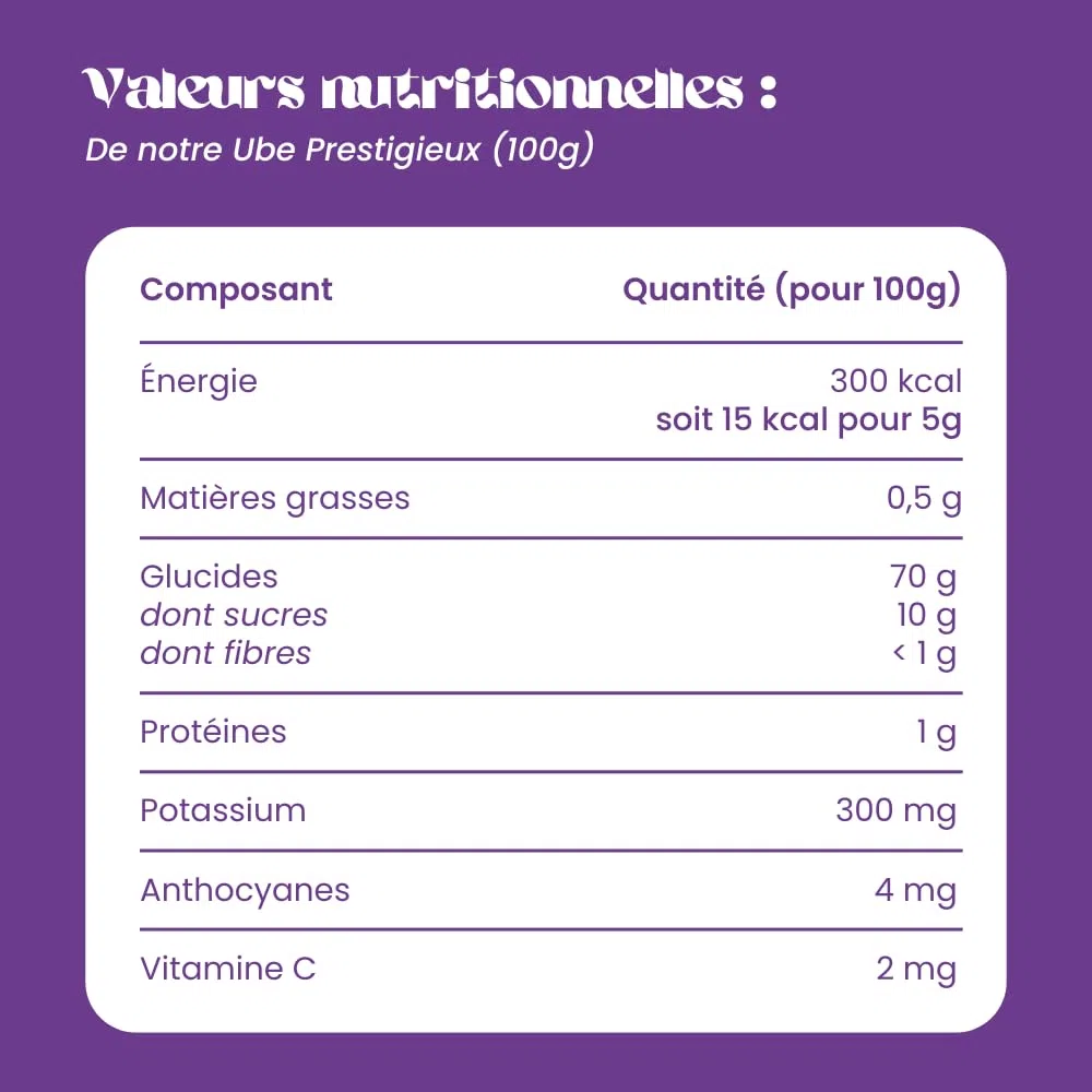 Poudre d'Ube pure, 100% Naturelle, super-aliment violet, 100gr, Vegan & sans additif, poudre pour boissons (Nature)