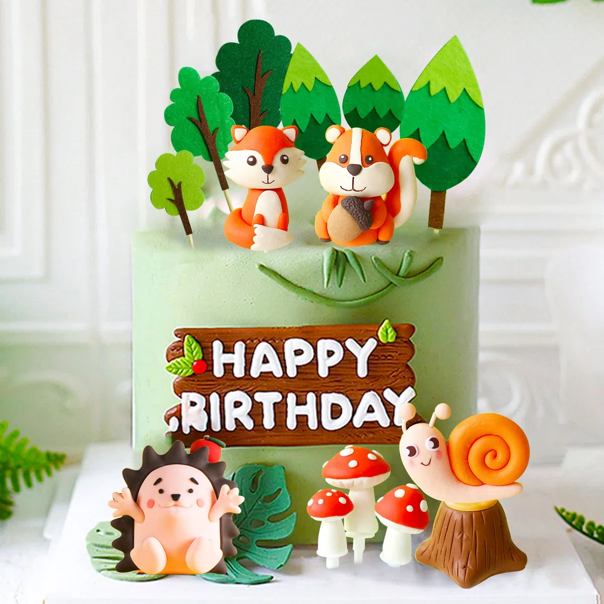JeVenis Gâteau D'anniversaire Des Animaux De La Forêt - Écureuil, Hérisson, Escargot