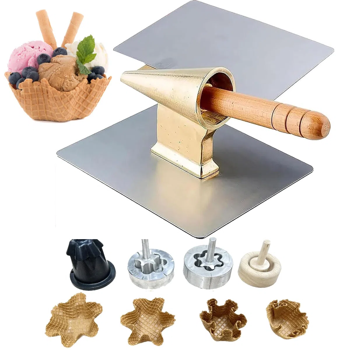 Moule à cornet de crème glacée, moules en bois pour la pâtisserie, outil de cuisine pour cônes de gaufres faits maison, idéal pour la fabrication de crème glacée et de dessert, 5 cm