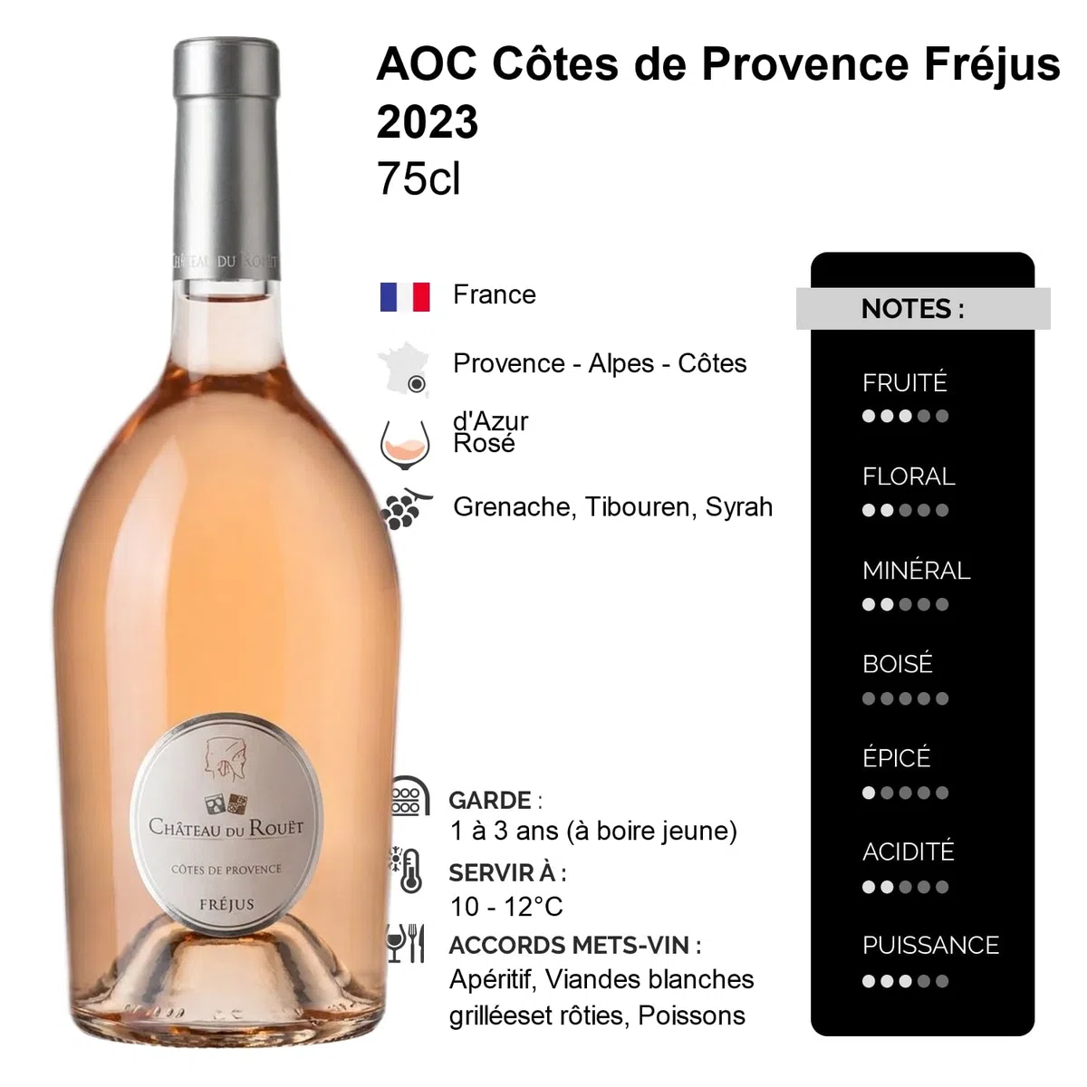 Côtes de Provence Fréjus Hermès - Rosé 2023 - Château du Rouët - Vin Rosé (6x75cl)