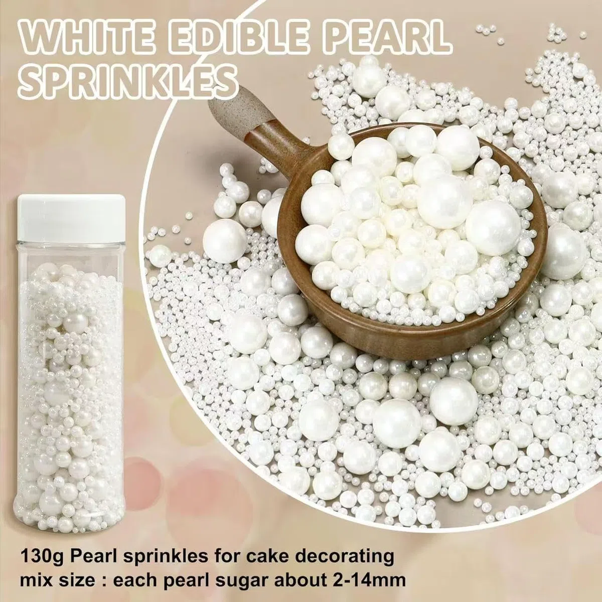 Perles comestibles de 260g en sucre blanc Streusel pour desserts perlé Décoration de gâteaux Décorations pour biscuits Cupcakes sucrés pour mariages et décoration de gâteaux au quotidien
