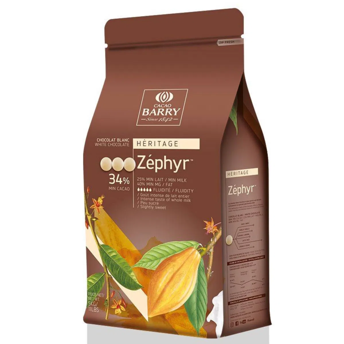 Cacao Barry Zéphyr 34% Chocolat Blanc en Pistoles 5 kg
