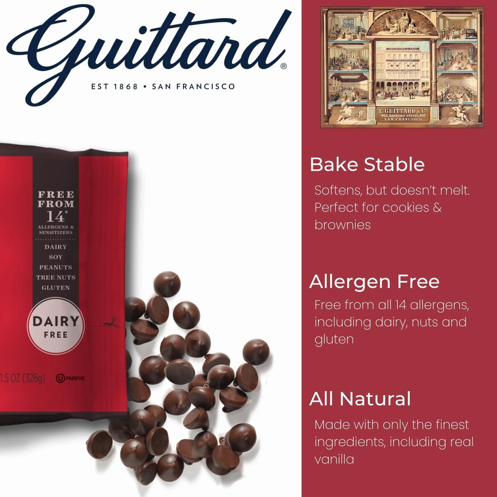Guittard Milk Chocolate Chips – Gouttes de Chocolat au Lait de San Francisco, 326 g – Crémeux & Fondant avec une Note de Vanille – Parfait pour la Pâtisserie, le Chocolat Chaud & les Desserts
