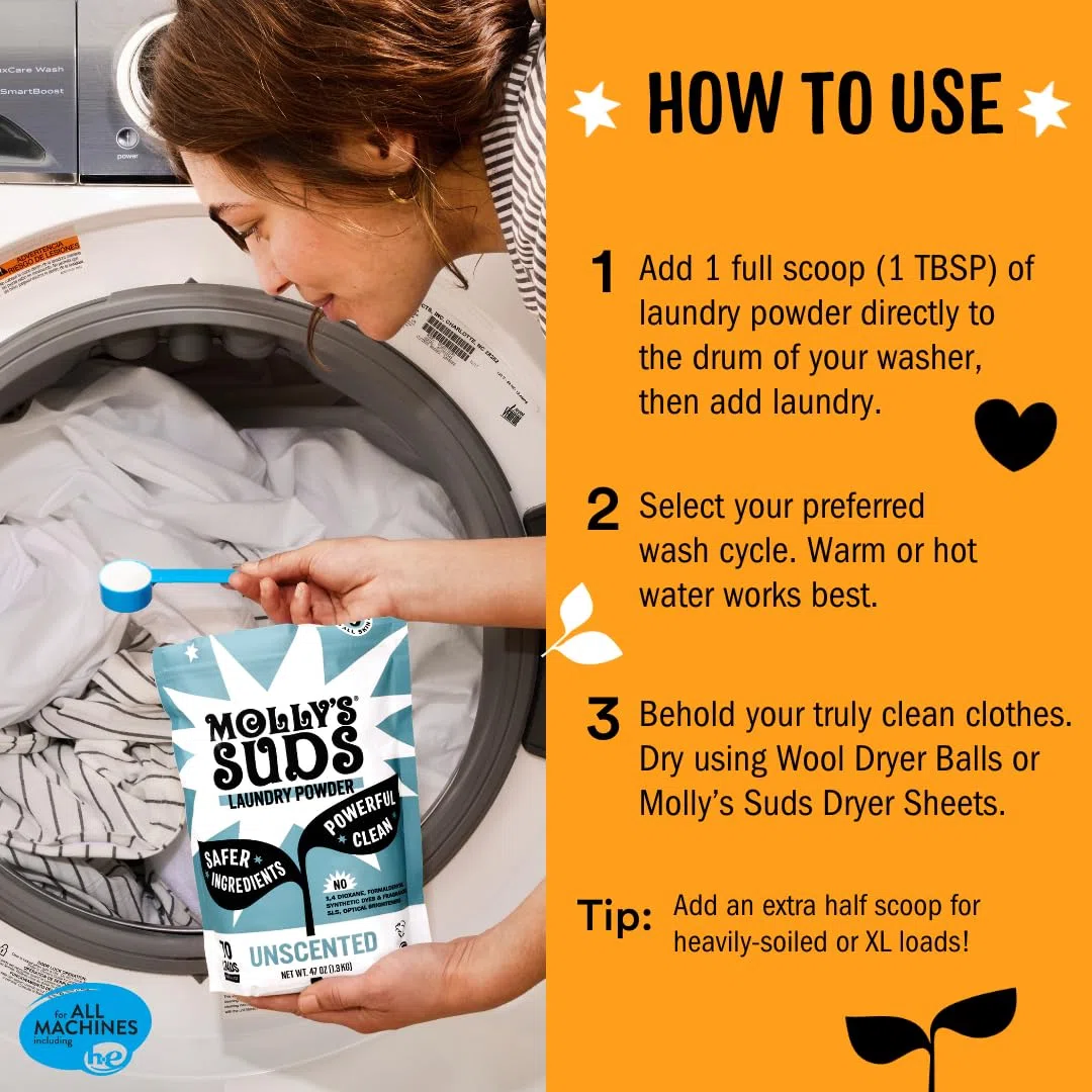 Molly's Suds Original Lessive en poudre – Poudre de lavage naturelle, détergent dérivé de terre – Détergent de lavage non liquide et biologique, Détergent à lessive pour peaux sensibles – 240 brassées