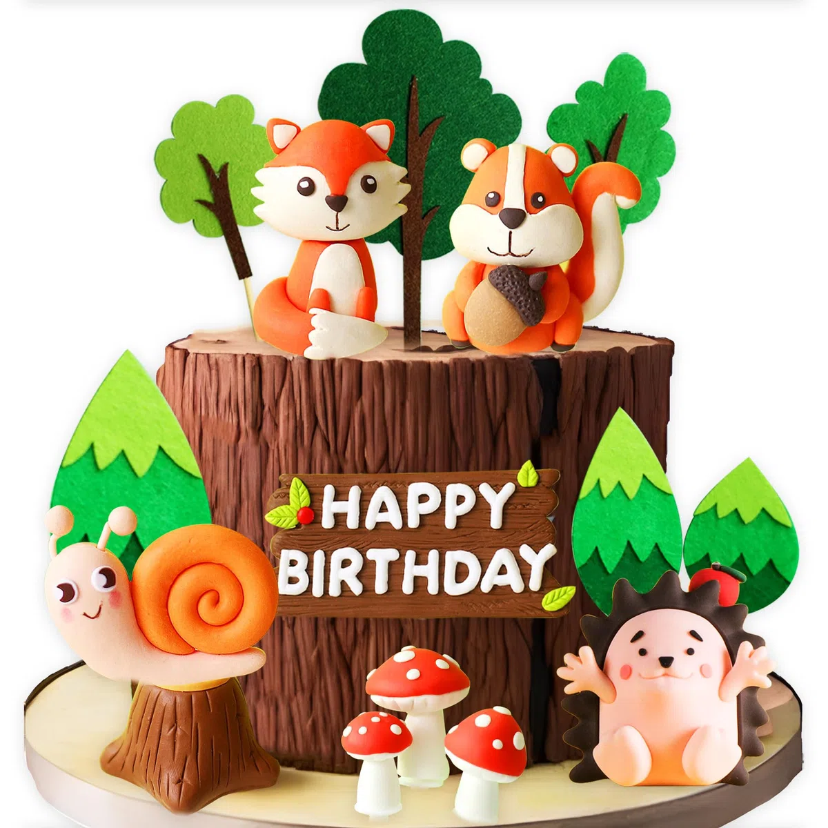 JeVenis Gâteau D'anniversaire Des Animaux De La Forêt - Écureuil, Hérisson, Escargot