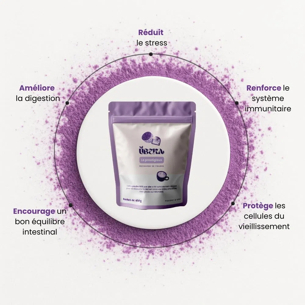 Poudre d'Ube pure, 100% Naturelle, super-aliment violet, 100gr, Vegan & sans additif, poudre pour boissons (Nature)