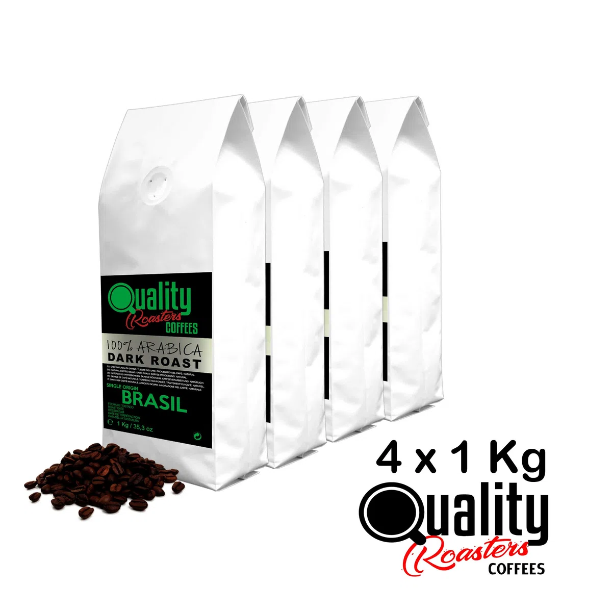 Quality Roasters Coffees. Grains de café naturels. Rôti Noir. 100% Arabica. Origine unique Brésil. Rôti à la main. Dark Roast. (4 Kg)