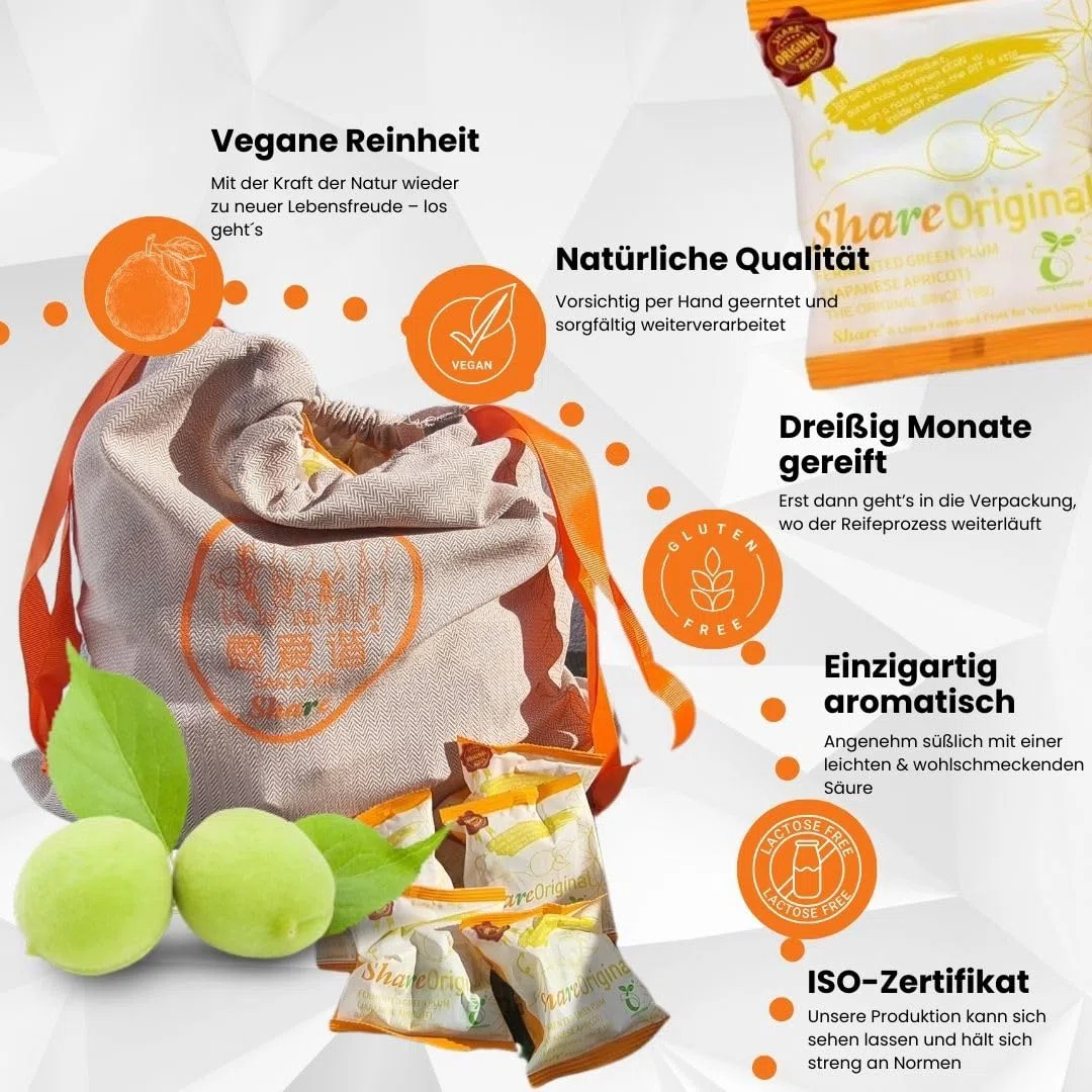 Share Prunes fermentées originales dans un sac écologique de 500 g (30 pièces) - Prune verte fermentée 500 g - Les prunes vertes/abricots japonais sont végétaliens, sans lactose