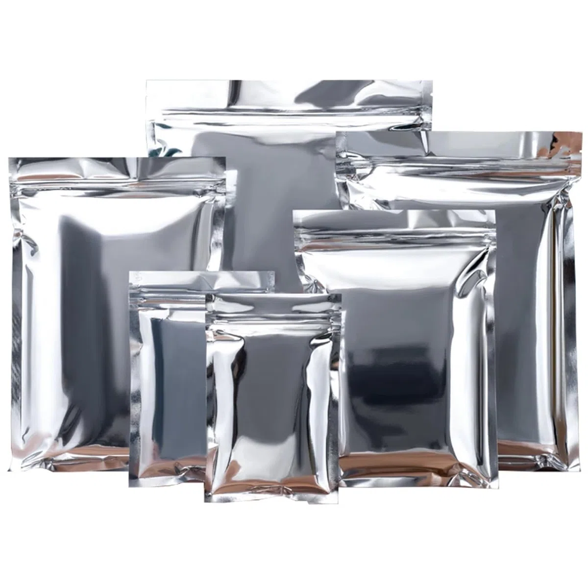 Sacs en Mylar, Lot de 100 sachets en Aluminium Mylar argentés à Fermeture éclair, Auto-agrippants, à Encoche déchirable, for Aliments, café moulu, thé, Bonbons(18x26cm)