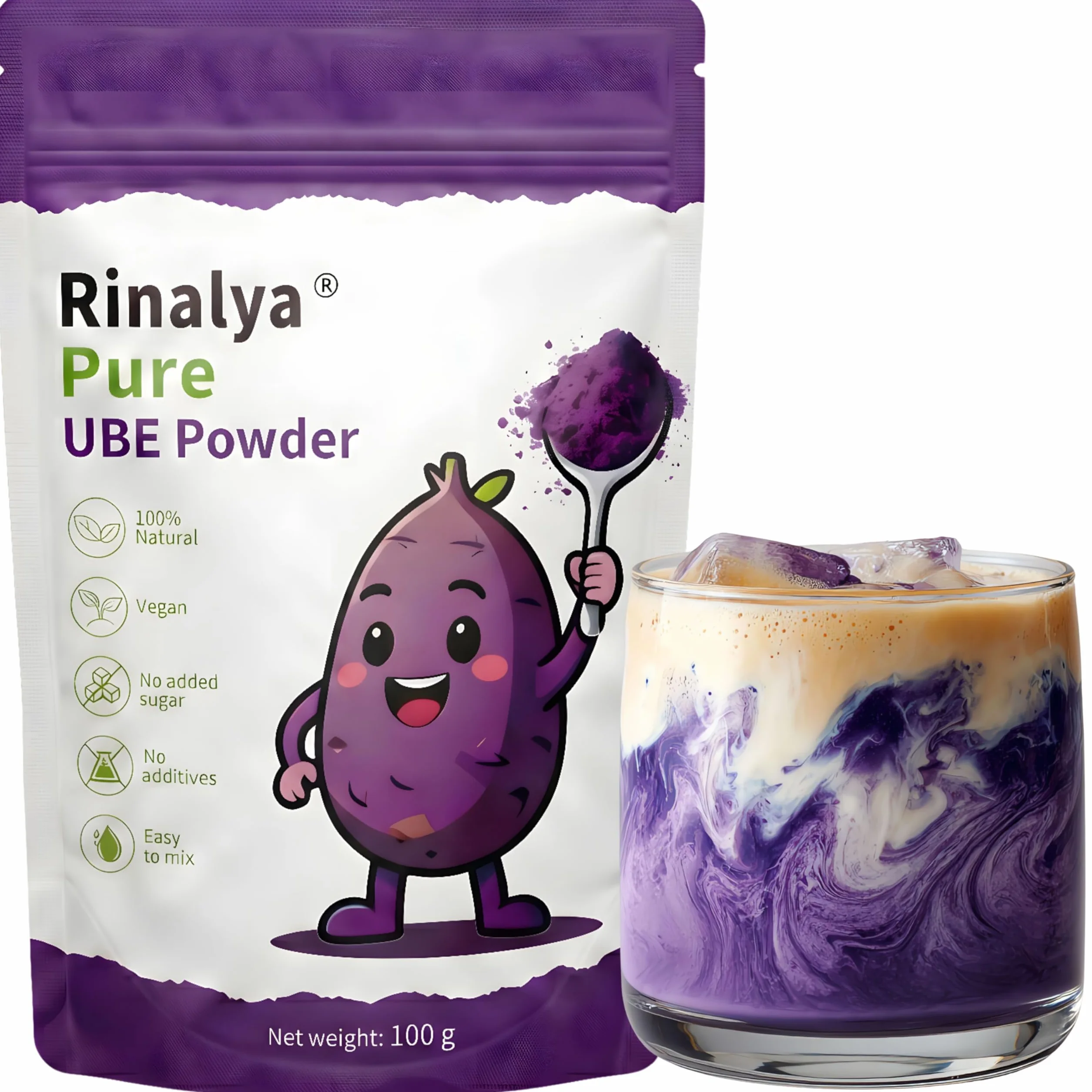 RINALYA® Poudre d'Ube 100g - 100% Igname Violet Premium (Dioscorea alata) - Origine Philippines - Région d'Urdaneta - 100% Naturelle & Vegan - Marque Française