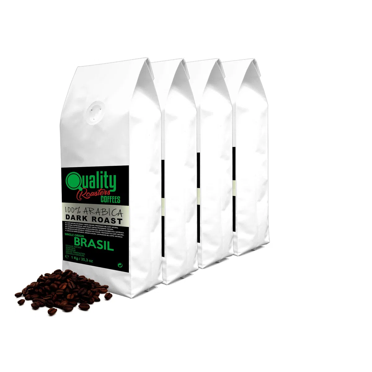 Quality Roasters Coffees. Grains de café naturels. Rôti Noir. 100% Arabica. Origine unique Brésil. Rôti à la main. Dark Roast. (4 Kg)