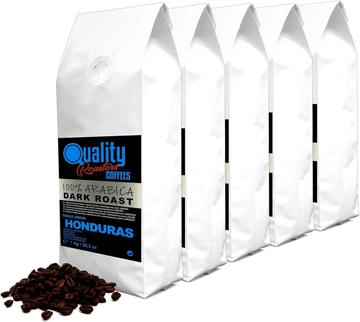 Quality Roasters Coffees. Grains de café naturels. Rôti Noir. 100% Arabica. Origine unique Honduras. Rôti à la main. Dark Roast. (5 Kg)