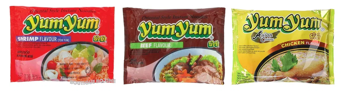 YumYum Nouilles Instantanées 60g / Sachet - Lot de 30 Sachets de saveur crevette + 30 Sachets saveur boeuf + 30 Sachets saveur poulet / lot) Expédition depuis France par la Sté Bo Time (3