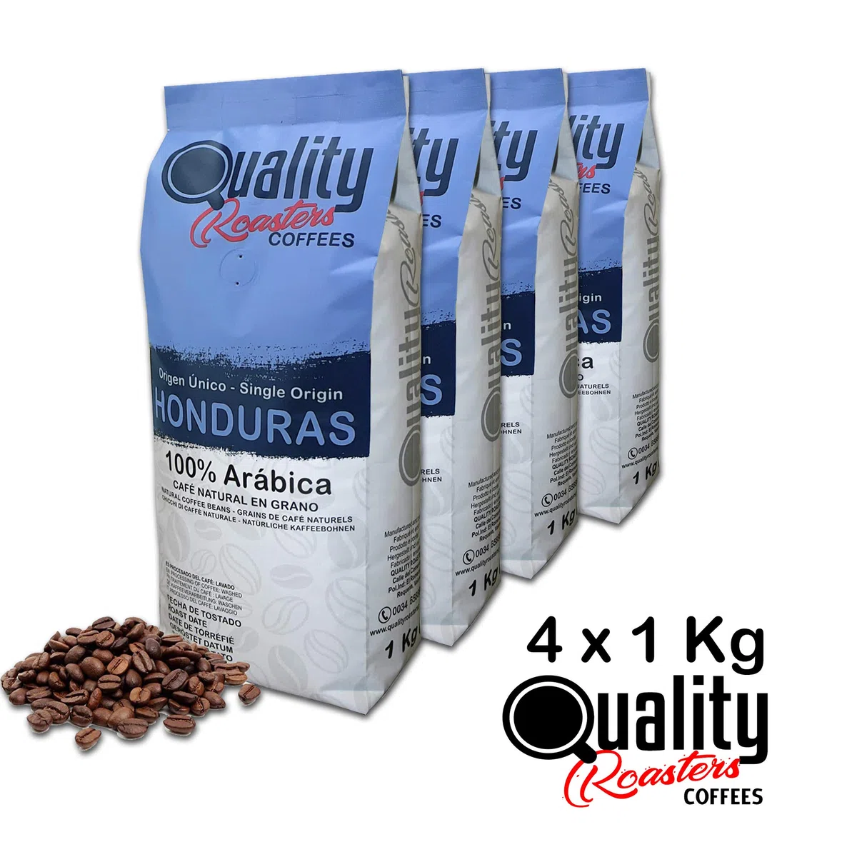 Quality Roasters Coffees. Grains de café naturels. 100% Arabica. Origine unique Honduras. Rôti à la main. Rôti Moyen. (4 Kg)